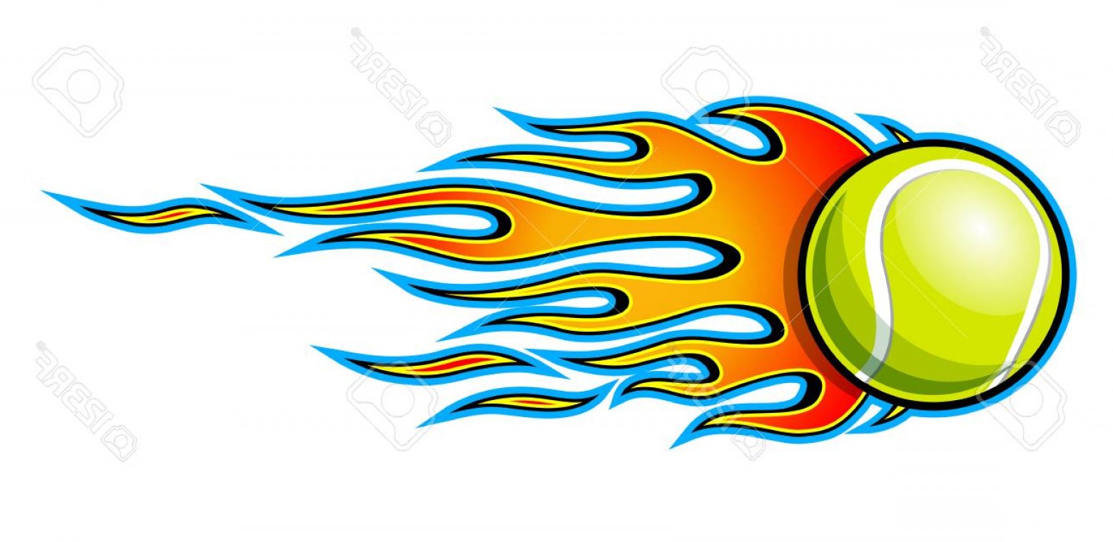 1560x760 Flaming Tennis Ball Vector Art Studiogrfx