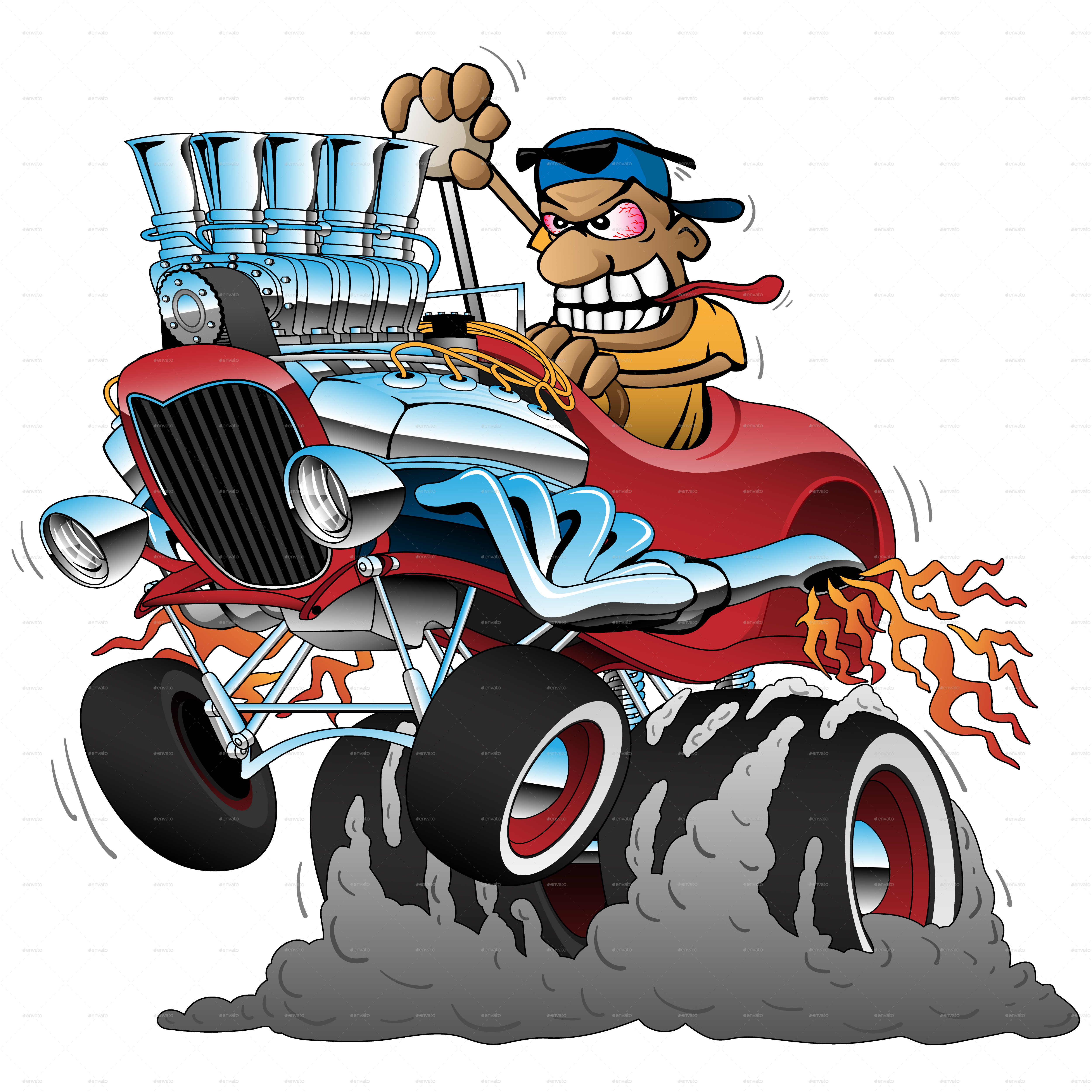 5000x5000 Highboy Hot Rod Race Car Cartoon Vector Illustration