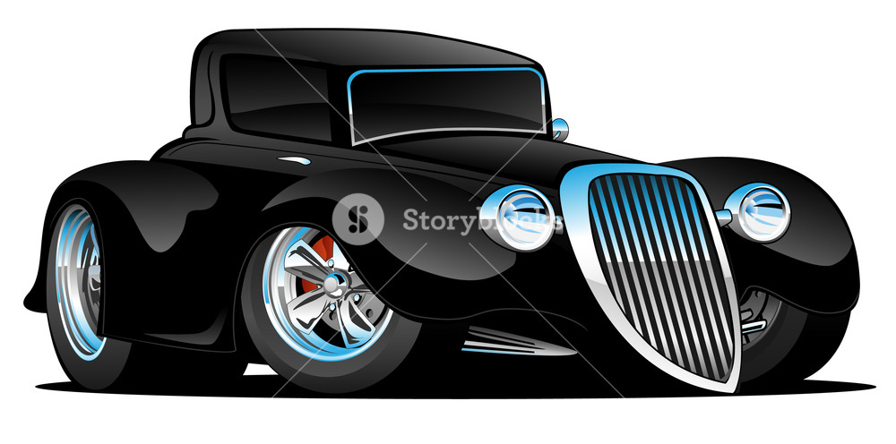 1000x496 Black Hot Rod Classic Coupe Custom Car Cartoon Vector Illustration