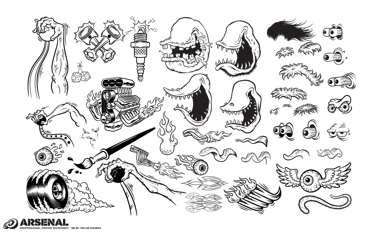 1270x770 Hot Rod Monsters Vector Pack