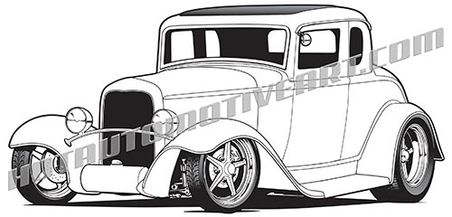 500x240 Ford Custom Coupe Vector Black Line Clip Art