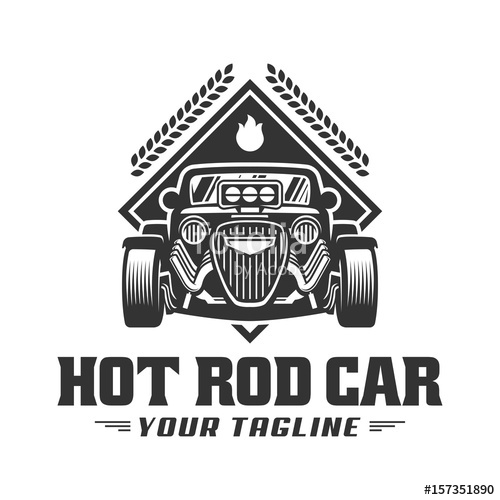500x500 Hot Rod Car Logo, Hotrod Vector Emblem, Vector Hot Rod Car Logo