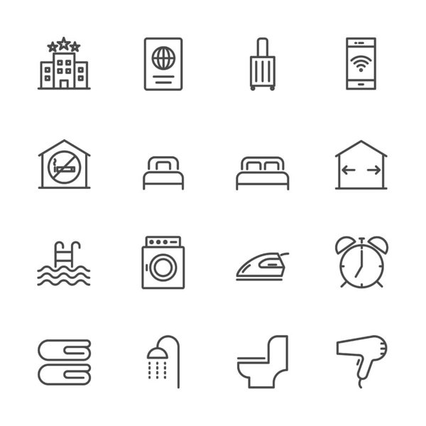 600x600 Hotel Service, Simple Thin Line Hotel Icons Set, Vector Icon