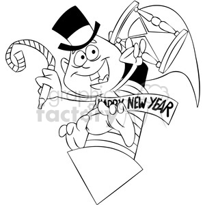 300x300 Black And White Baby New Year Holding An Hourglass Vector Art
