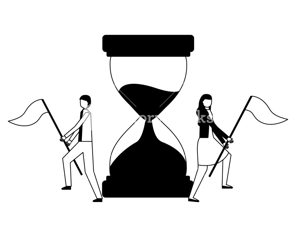 1000x800 Businessman And Woman With Flags And Hourglass Vector Illustration