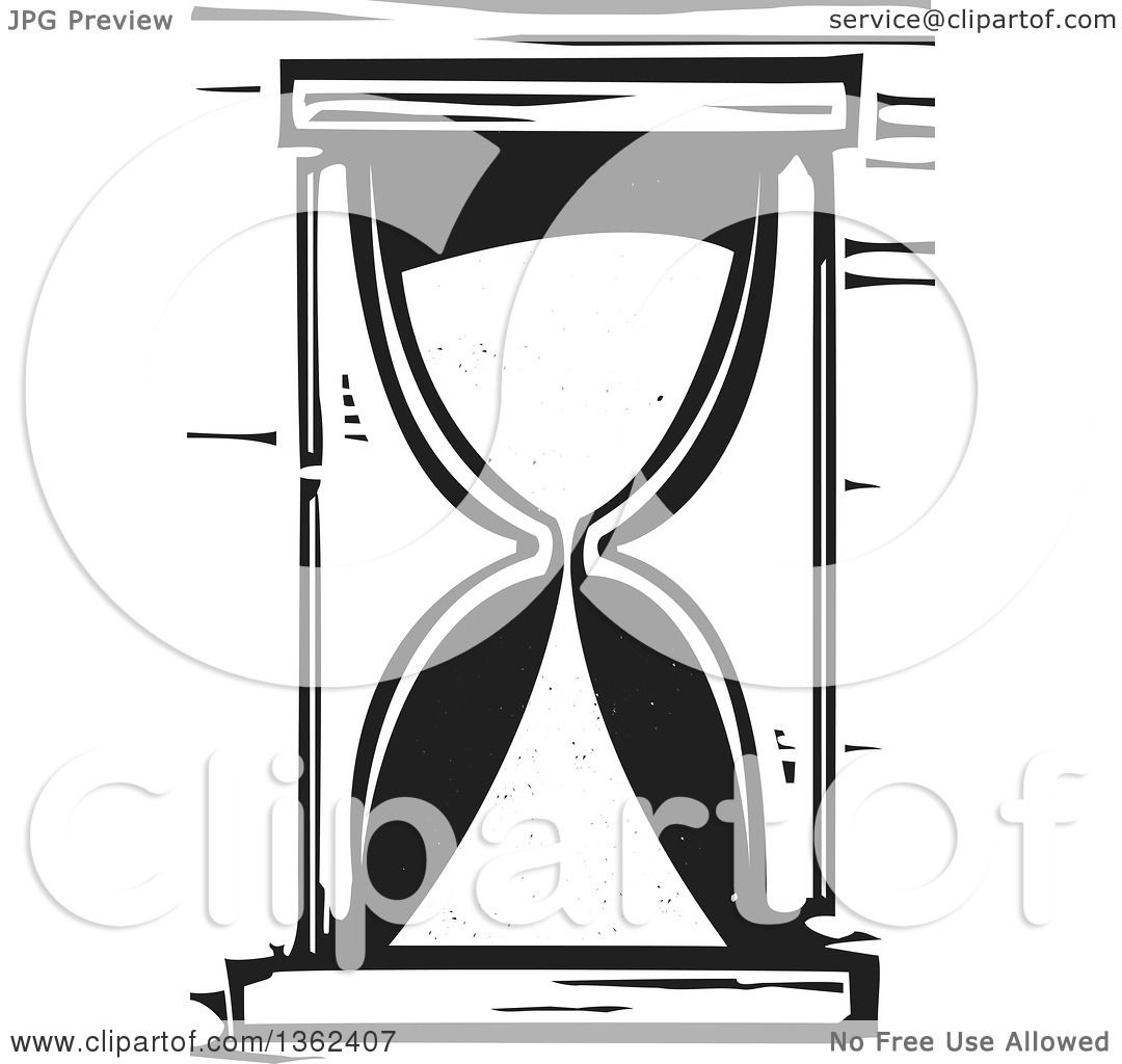 1080x1024 Clipart Of A Black And White Woodcut Hourglass