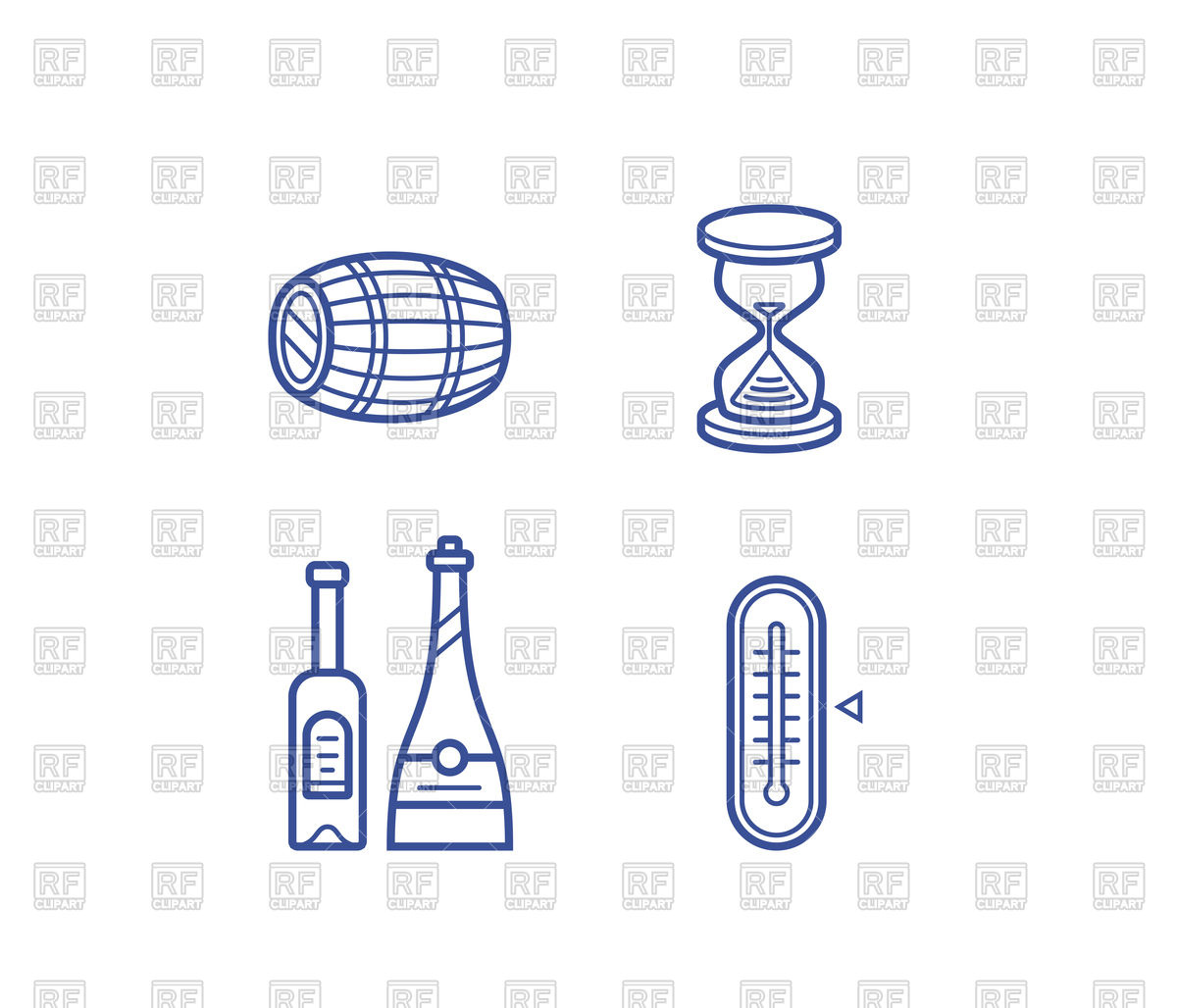 1200x1028 Set Of Wine Icons With Wine Barrel, Thermometer And Hourglass