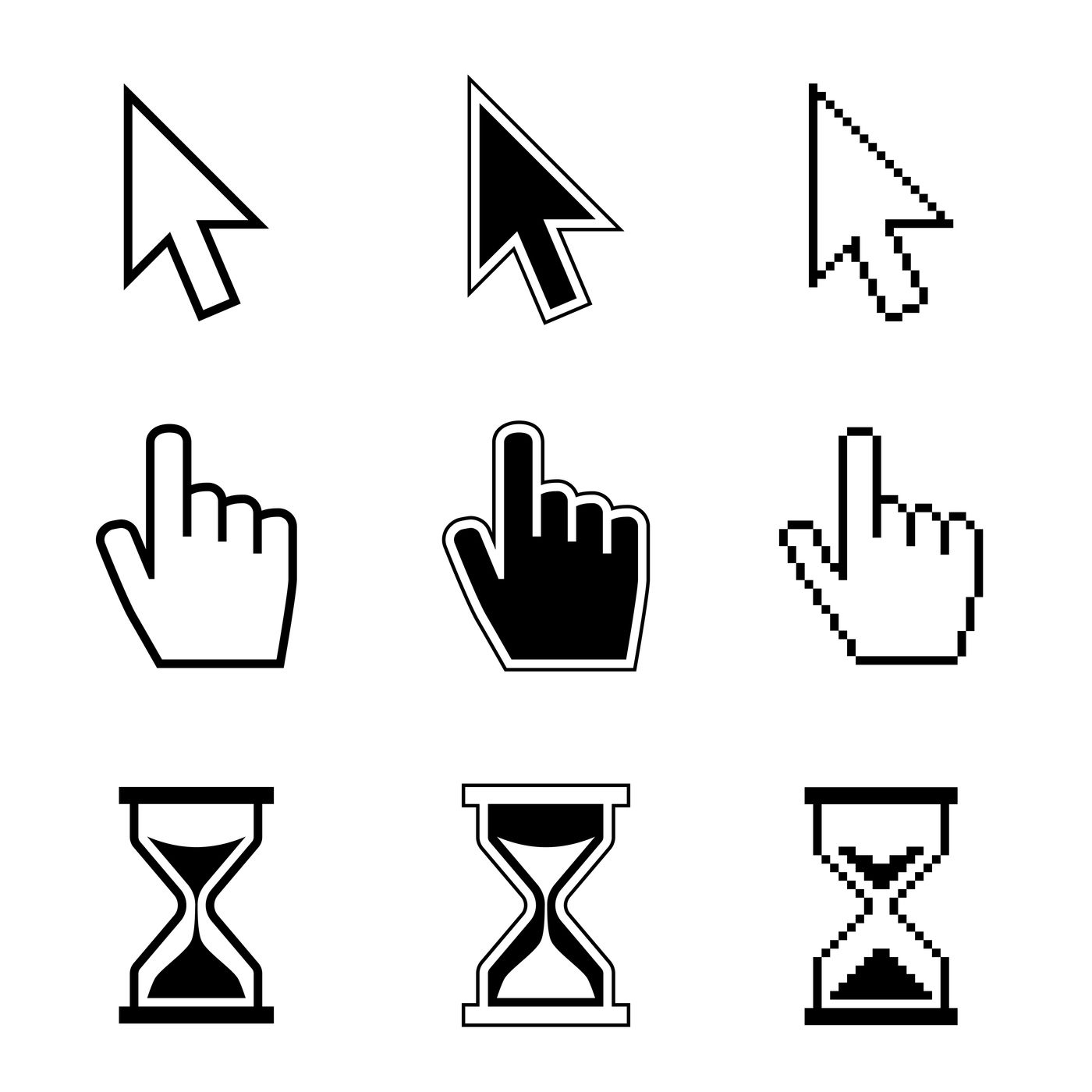 1400x1400 Pixel Cursor Pointer, Hand, Arrow, Hourglass, Click, Press Vector