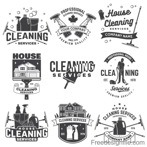 500x500 House Cleaning Labels With Logo Design Vector Free Download
