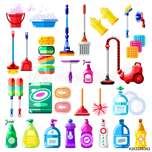 500x500 Household Cleaning Tools, Detergent And Supplies Vector House