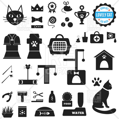 400x400 Set Of Icons For Cat Food, House, Cleaning, Toys, Clothing