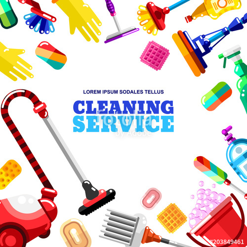 500x500 Vector Frame With Household Cleaning Tools, Detergent And Supplies