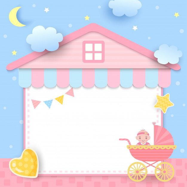 626x626 Baby Shower With Stroller And House Frame Vector Premium Download