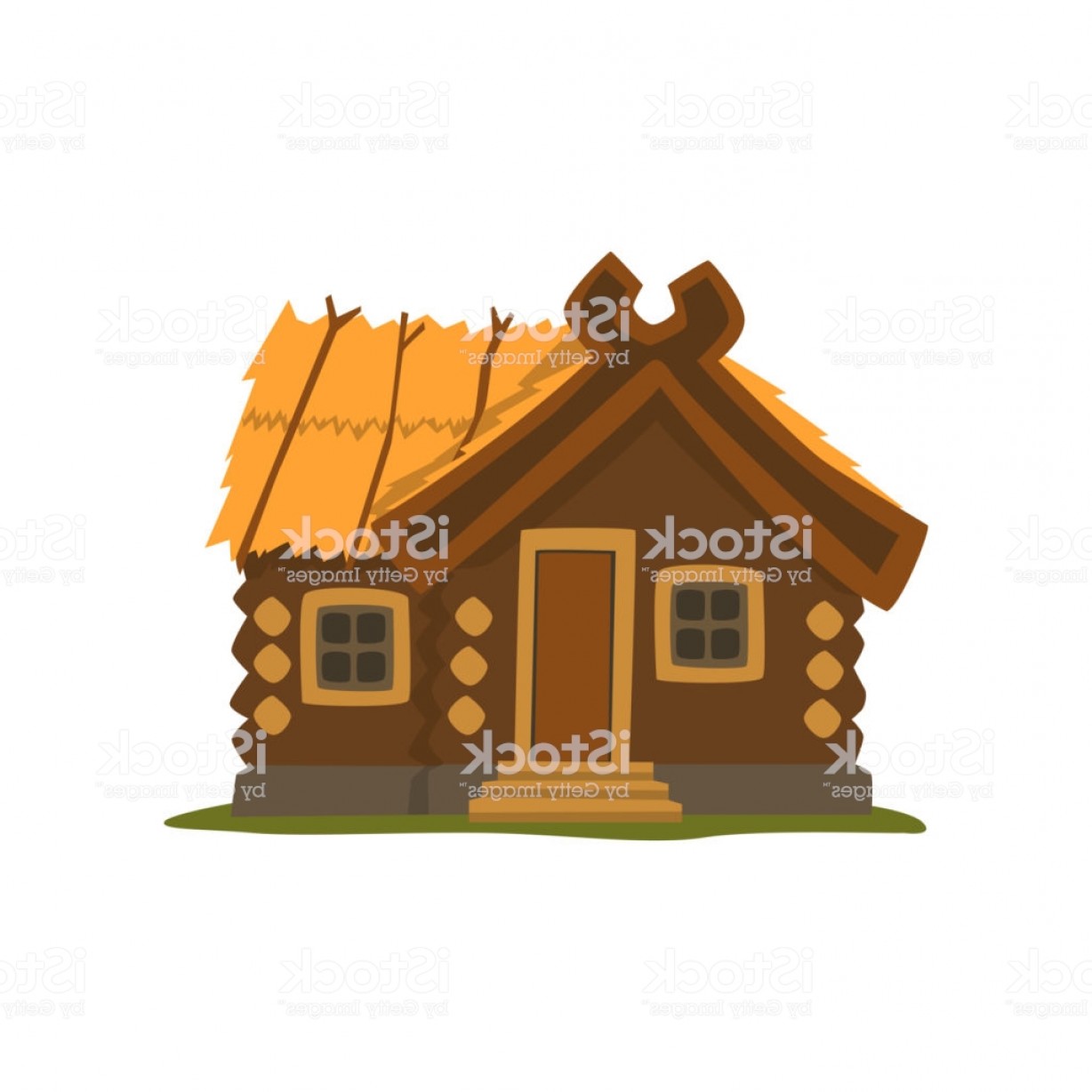 1228x1228 Rustic Wooden Log Cabin Vector Illustration On A White Background