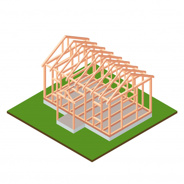 626x626 Timber Frame House Base Under Construction Design Isometric