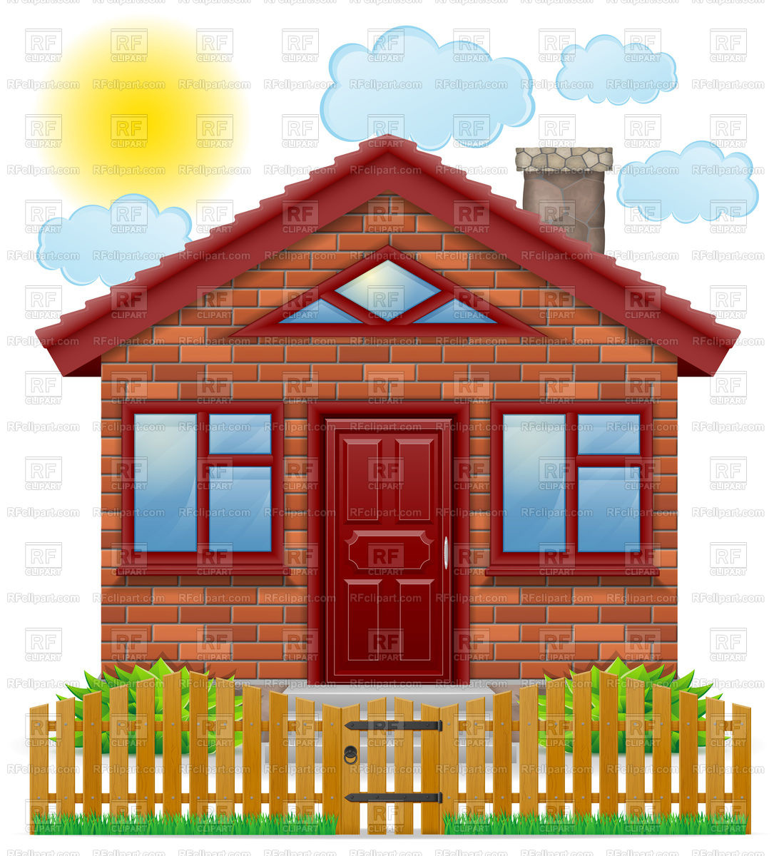 1085x1200 Small House With A Wooden Fence Isolated On White Background