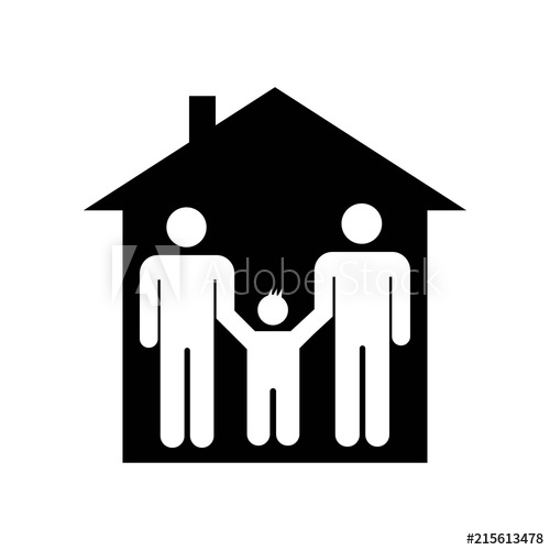 500x500 Two Men Couple With A Son In A House Icon Vector Icon Simple