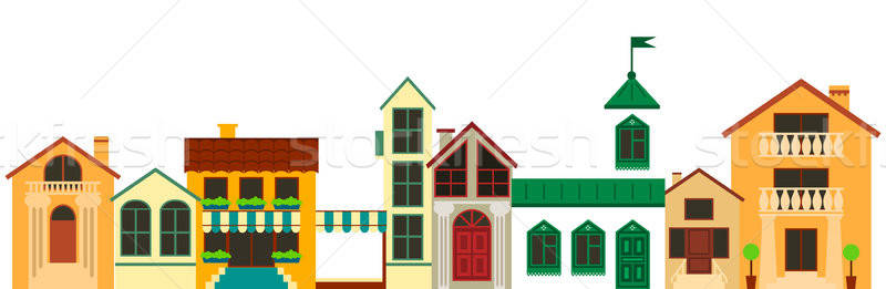 800x261 Old European Town Landscape Vector Colorful Houses Illustration