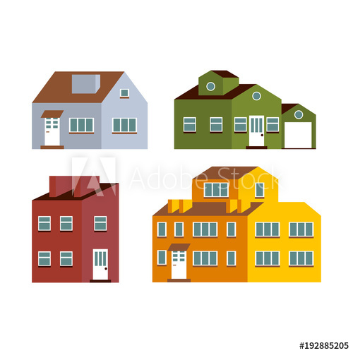 500x500 Set Of Small And Big Flat Cartoon Houses Cute Bright Illustration