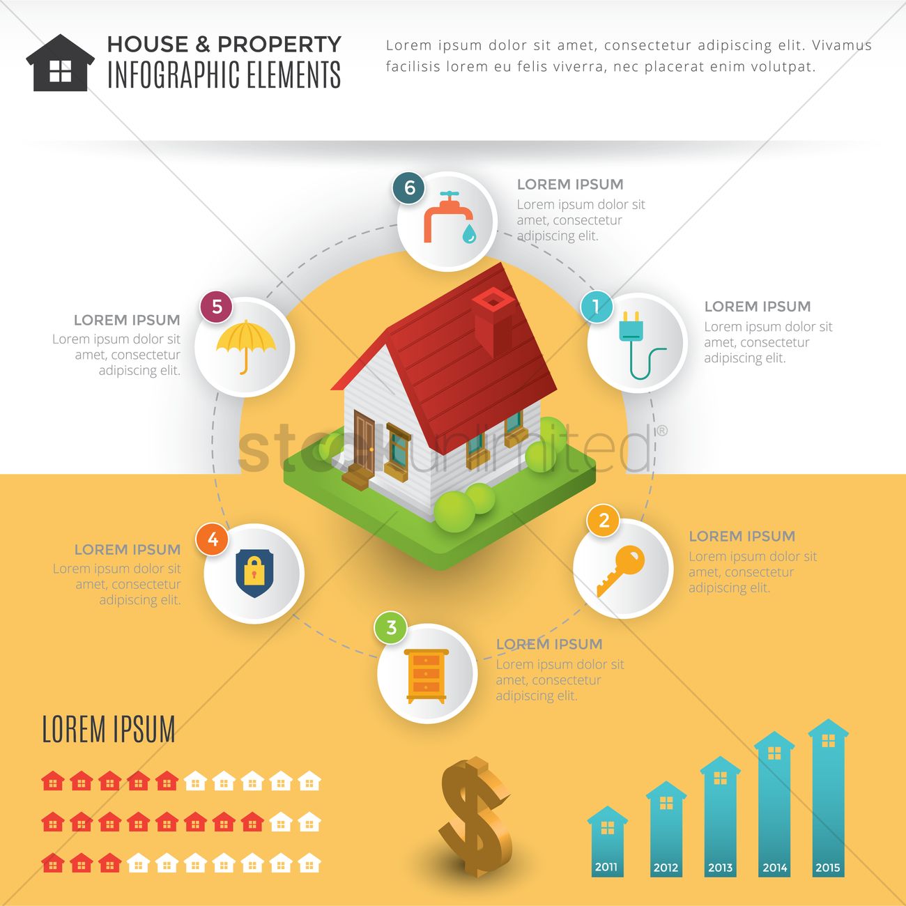 House And Property Infographic Elements Vector Image 1300x1300 House And Property Infographic Elements Vector Image