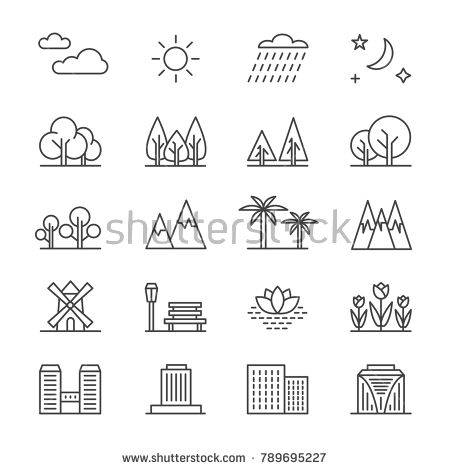 450x470 Stock Vector Nature Landscape Line Vector Elements And Houses