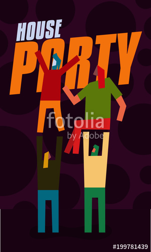 300x500 House Party Poster Vector Illustration Of Group Of Friends