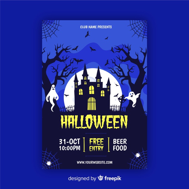 626x626 House Party In Blue Shades Halloween Party Flyer Vector Free
