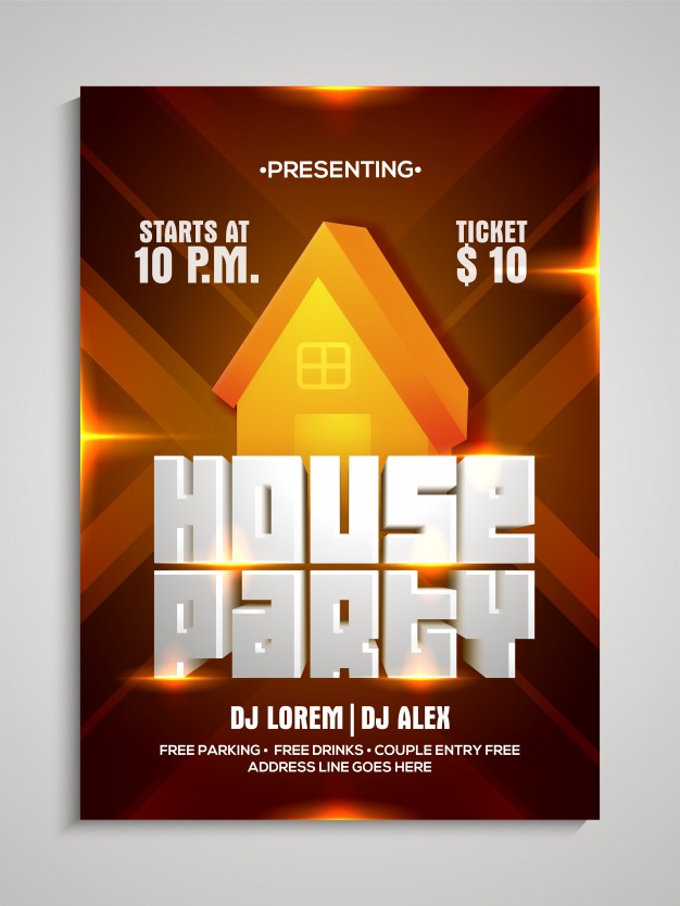 626x834 House Party Template, Dance Party Flyer, Night Party Banner