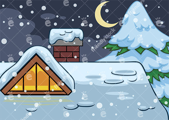 585x416 House Roof Covered In Snow On Christmas Night Vector Background