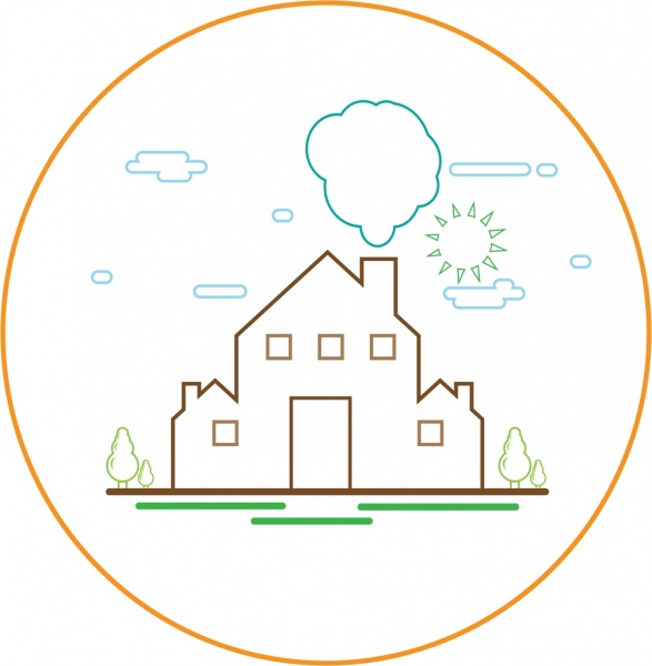 587x600 House Sketch Flat Colored Design Free Vector In Adobe Illustrator