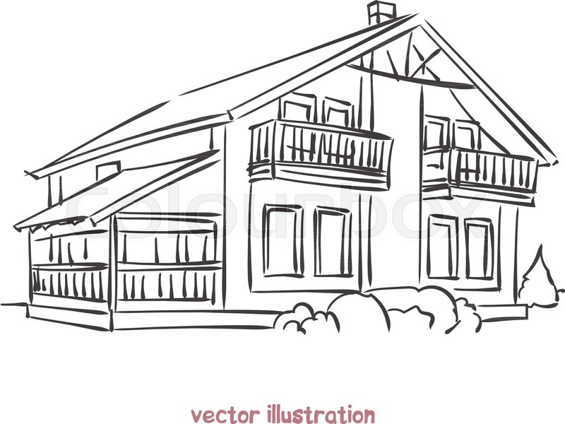 800x600 Sketch Of Wooden House Vector Stock Vector Colourbox