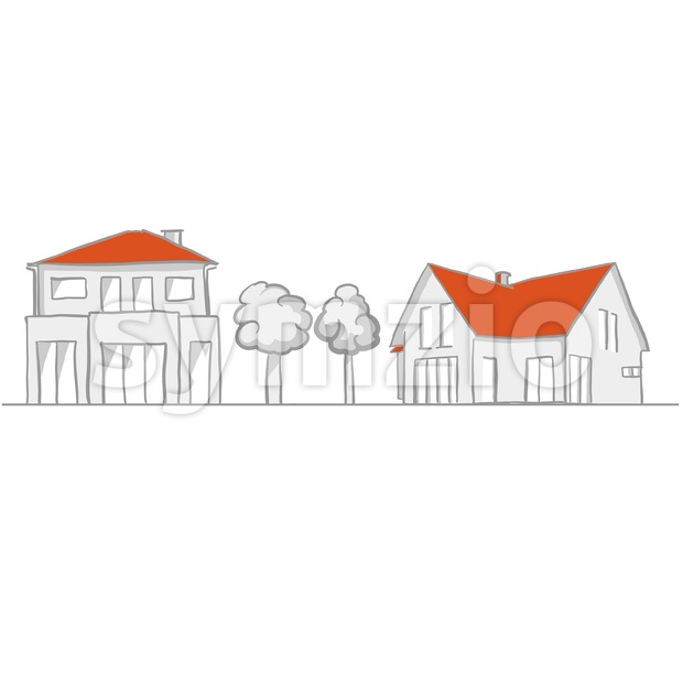 620x620 Small House And Garden Sketch Vector Illustration