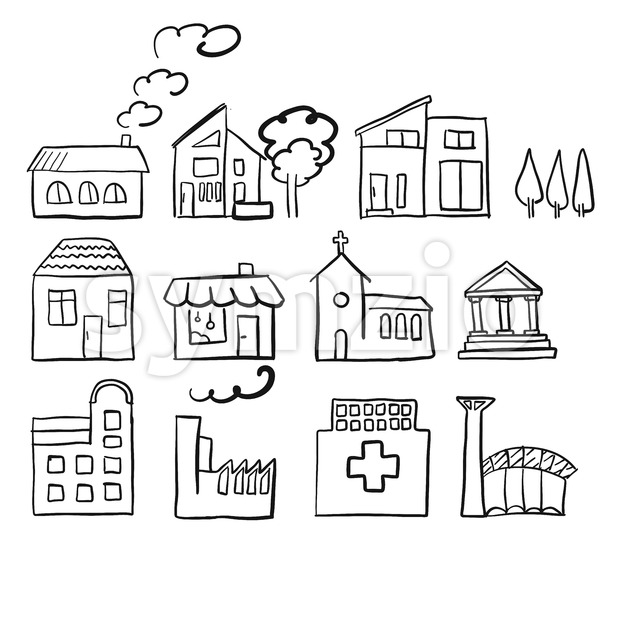 620x620 Various House Types, Fast Vector Sketch Vector Illustration