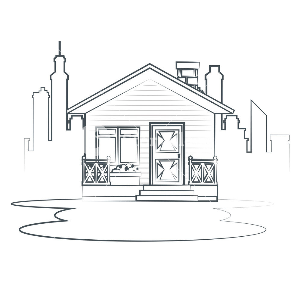 1000x940 Sketch Cottage Flat Residential Houses Vector Illustration Graphic