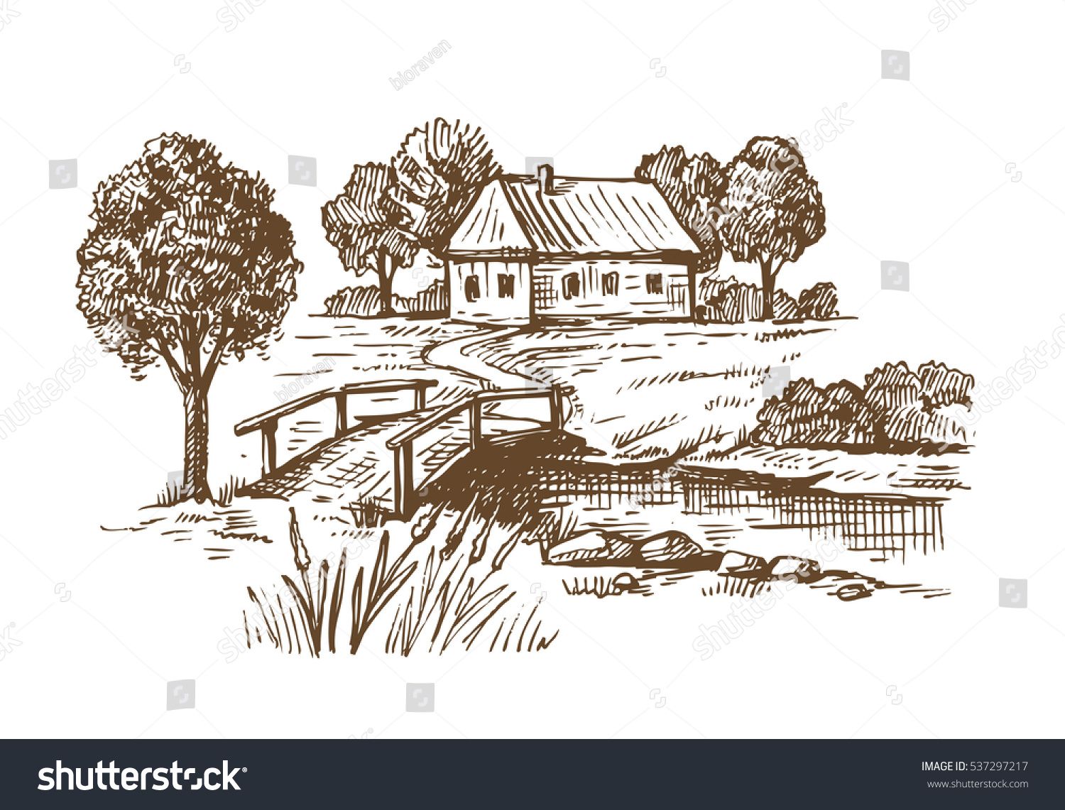 1500x1141 Vector Hand Drawn Village Houses Sketch And Nature Art Projects