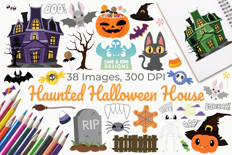 948x632 Haunted Halloween House Clipart, Instant Download Vector Art