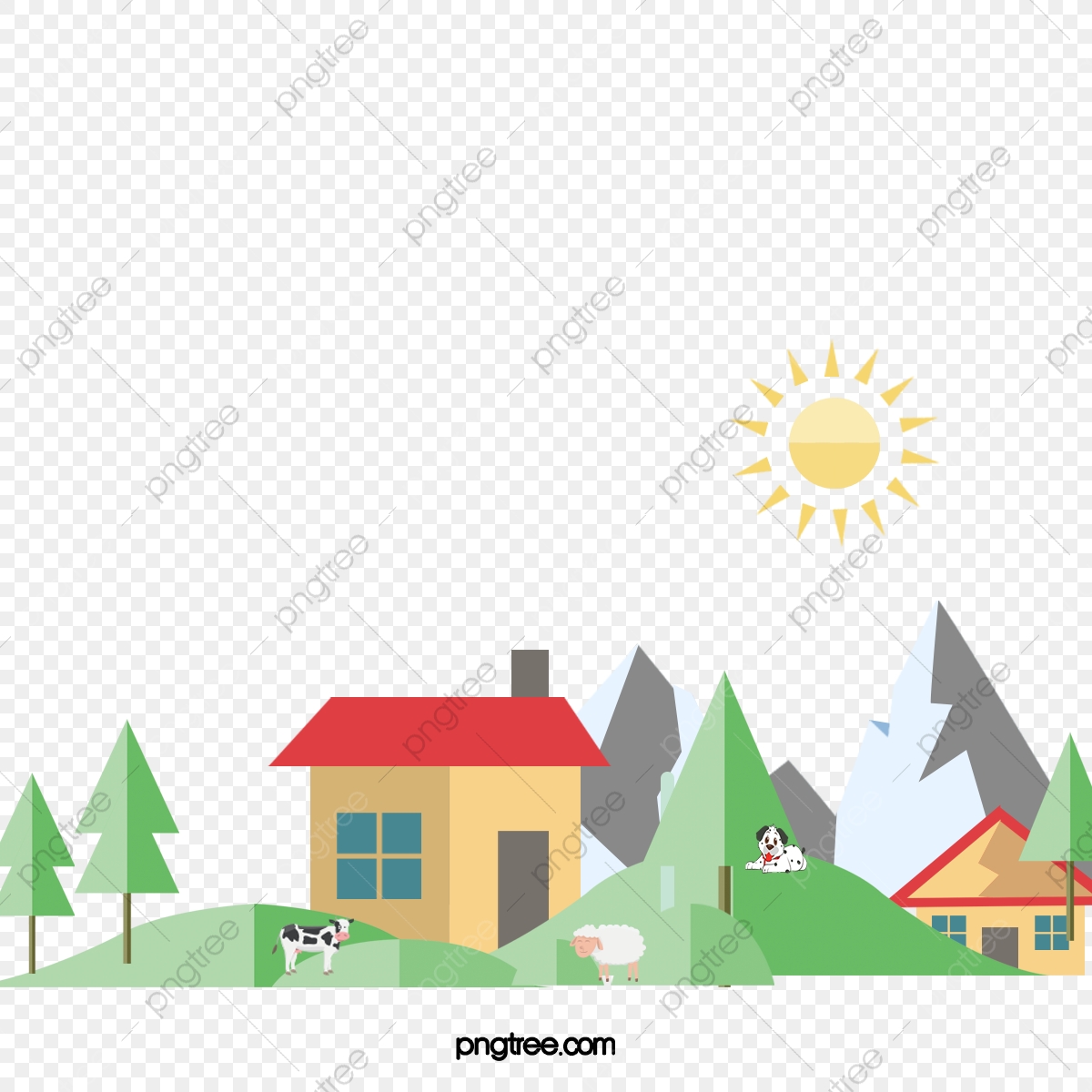 1200x1200 Png Village House Vector Material, House, Vector House, Creative