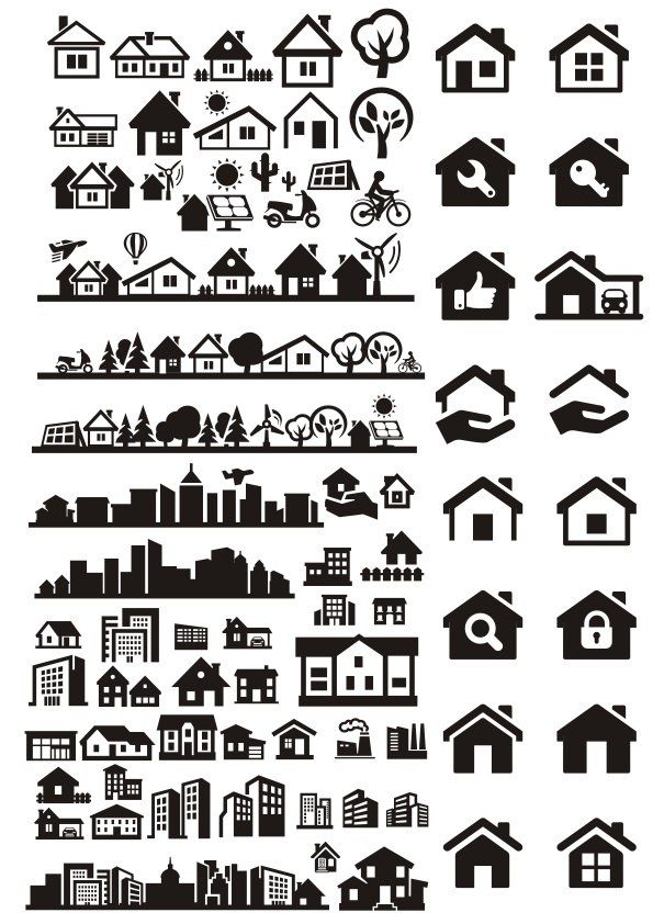 595x842 Buildings City Houses Vectors Free Vector Cdr Download Stencils