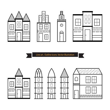 Architecture Outline Icons, Set Of Flat Style Line Art Vector 450x450 Architecture Outline Icons, Set Of Flat Style Line Art Vector