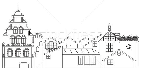 Outline Panoramic View Of Houses Vector Contour Of Old Town 600x289 Outline Panoramic View Of Houses Vector Contour Of Old Town