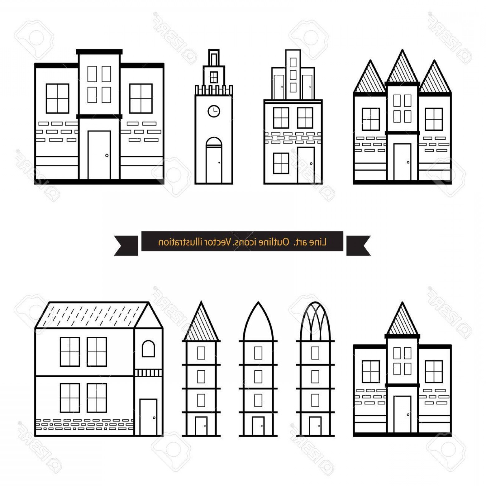 Photostock Vector Architecture Outline Icons Set Of Flat Style 1560x1560 Photostock Vector Architecture Outline Icons Set Of Flat Style