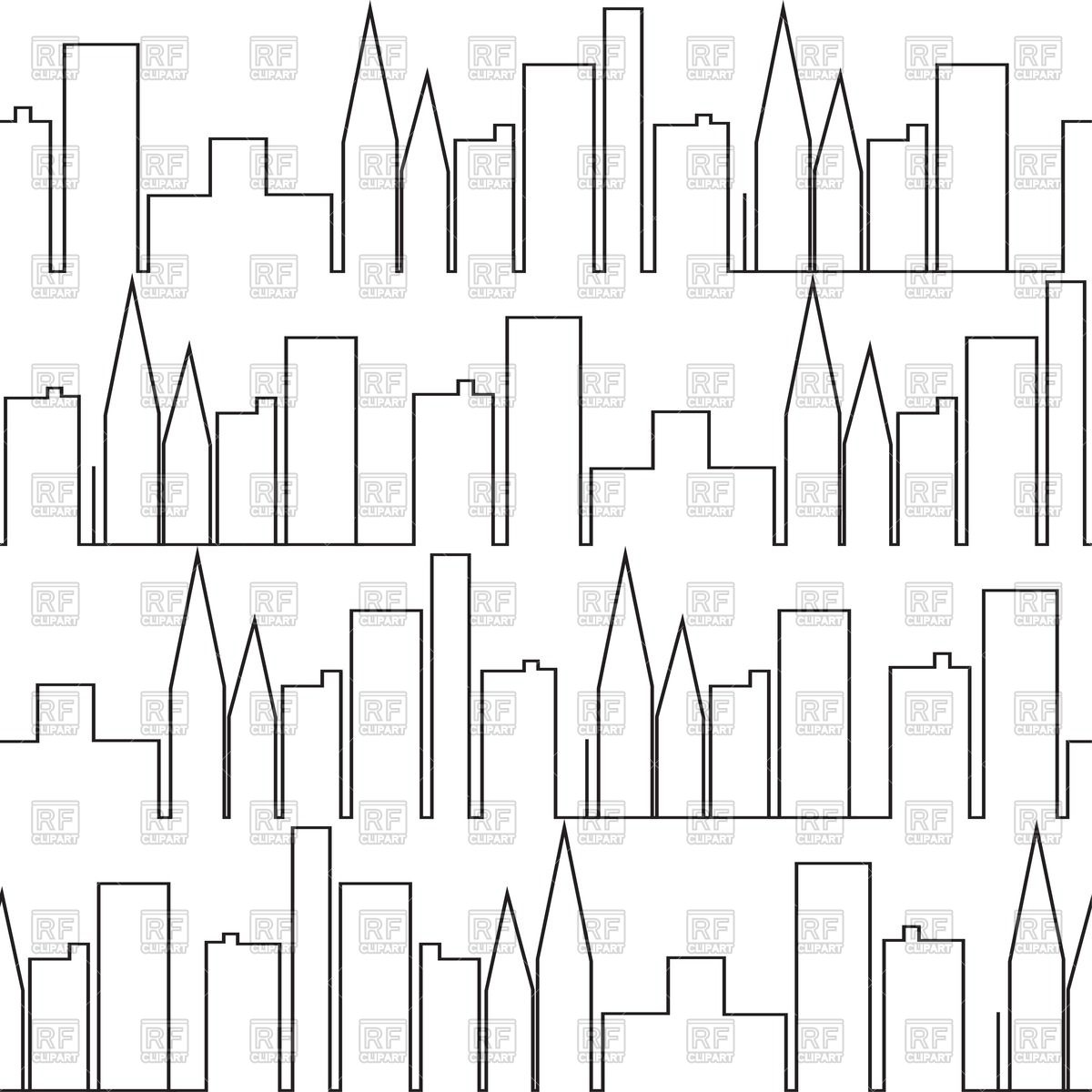Seamless Pattern With Outline Of City Houses Vector Image 1200x1200 Seamless Pattern With Outline Of City Houses Vector Image