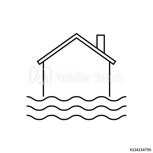 Flooding House Vector Outline Icon Isolated On White Background 500x500 Flooding House Vector Outline Icon Isolated On White Background