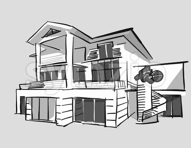 Grayscale Drawing Dream House Vector Illustration 620x480 Grayscale Drawing Dream House Vector Illustration