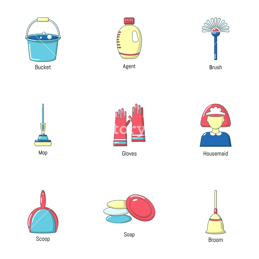 1000x1000 Housekeeping Icons Set Cartoon Set Of Housekeeping Vector Icons