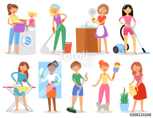 500x385 Housewife Vector Woman Housekeeping And Holding House Clean