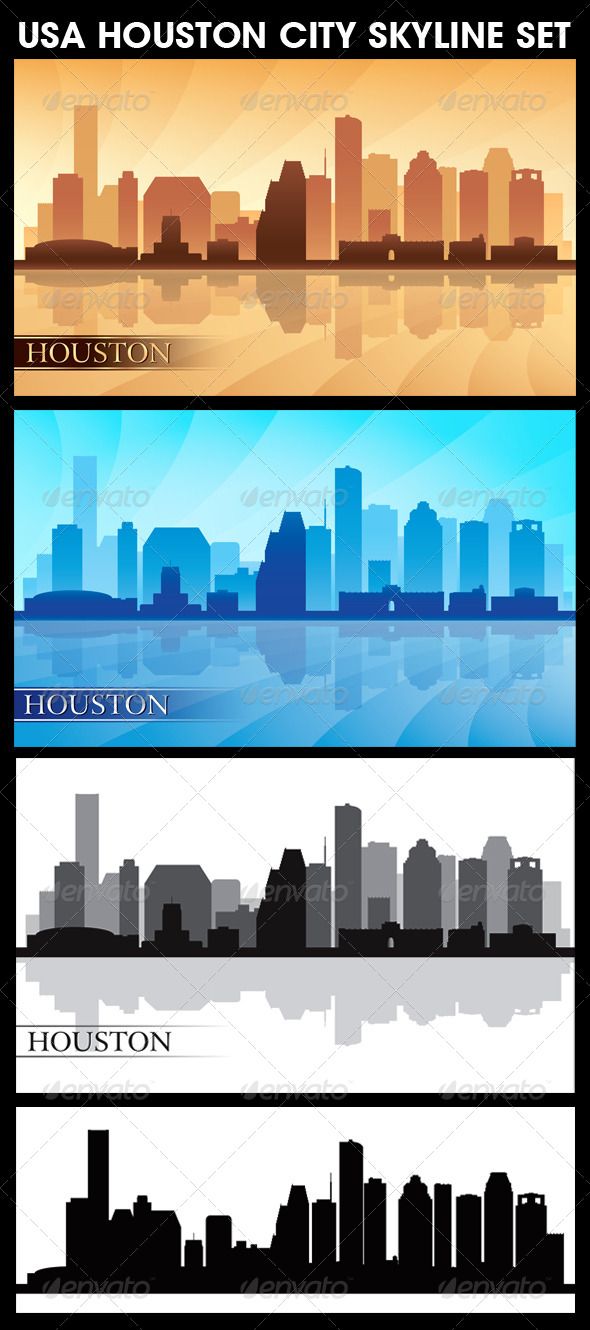 590x1330 Houston Usa City Skyline Silhouettes Set City Skylines