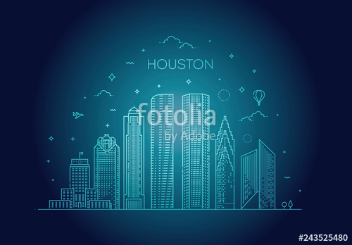 500x348 Houston City Skyline, Vector Illustration In Linear Style Texas