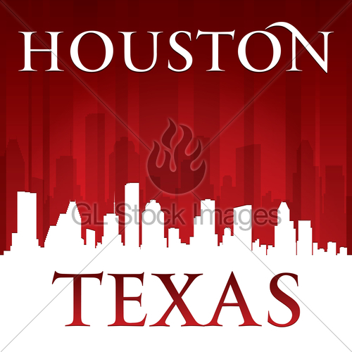 500x500 Houston Texas City Skyline Silhouette Red Background Gl Stock Images