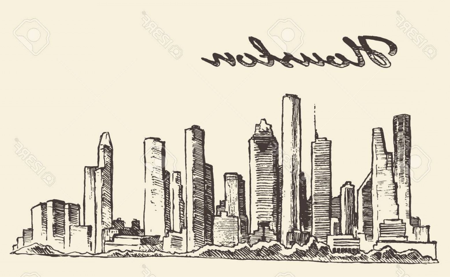 1560x962 Photostock Vector Houston Skyline Big City Architecture Engraving